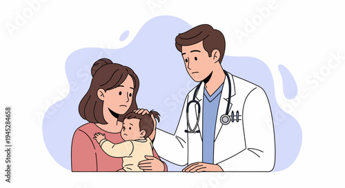 Cartoon Doctor and Mother with Baby in Pediatric Healthcare Illustration
