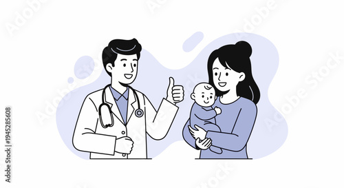 Cartoon Doctor and Mother with Baby in Healthcare Medical Educational Scene Illustration