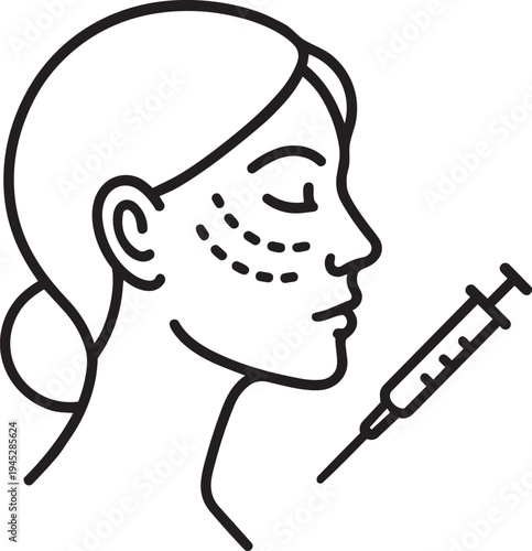 Mesotherapy injections for face skin rejuvenation linear symbol beauty therapy wellness treatment isolated vector graphic illustration