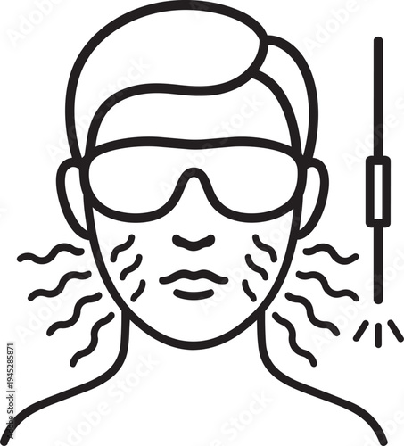 Photo rejuvenation laser procedure on man face linear symbol for wellness healthcare isolated vector graphic illustration