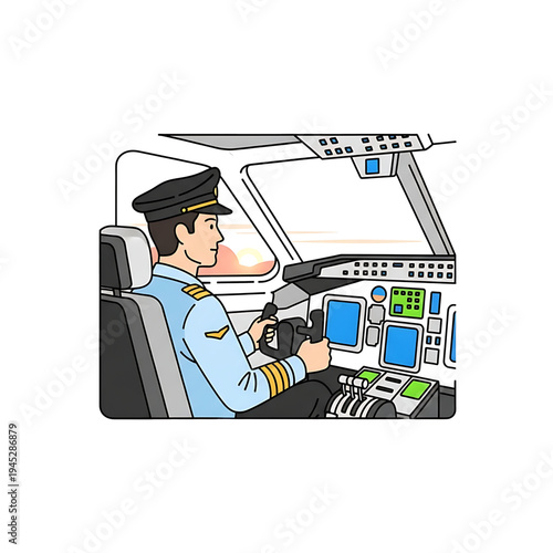 Pilot operating aircraft cockpit controls during flight.