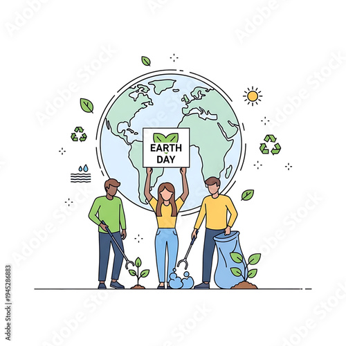 Volunteers celebrating Earth Day and protecting the planet.