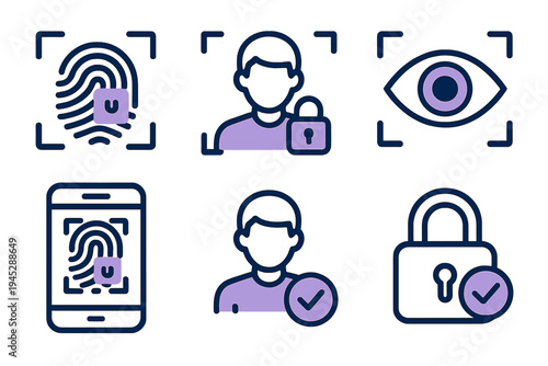 Security concepts with fingerprint, face recognition, and lock symbols representing authentication technology