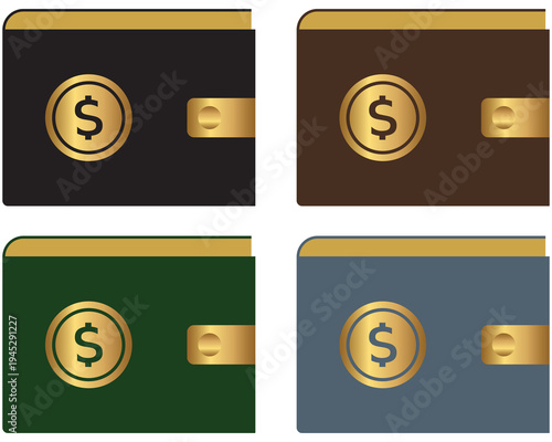 Four folder icons depicting wallets with dollar signs on black backgrounds