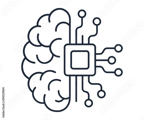 Brain with microchip circuitry graphic design element