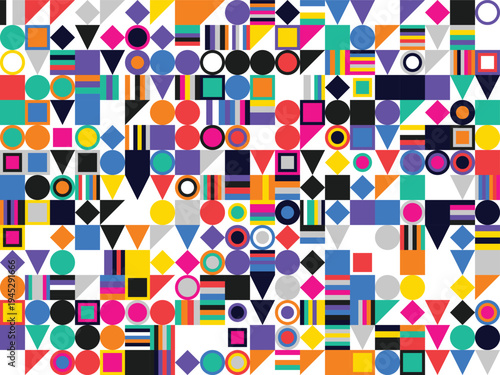 Geometric Harmony: A vibrant mosaic of geometric shapes bursts forth, creating a mesmerizing pattern that plays with color and form.