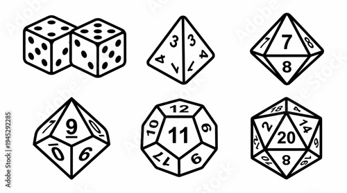 Casino gambling icons with dice, poker chips, and card suits, stylized in black and white, symbolizing gaming, probability, chance, and entertainment in minimal illustrative design.