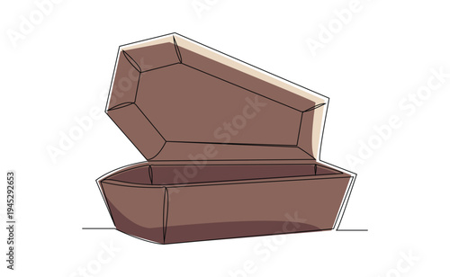 Continuous line of wooden coffin horror funeral graveyard halloween concept one single line editable stroke vector illustration