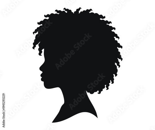 African american woman curly hair silhouette graphic design element