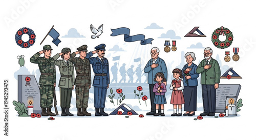 Military Honor and Remembrance Ceremony Respect Sacrifice Memorial Vector Illustration