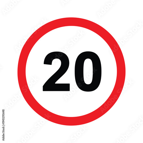 A circular red and white speed limit sign displaying the number 20 in black, indicating a maximum speed of 20 units.