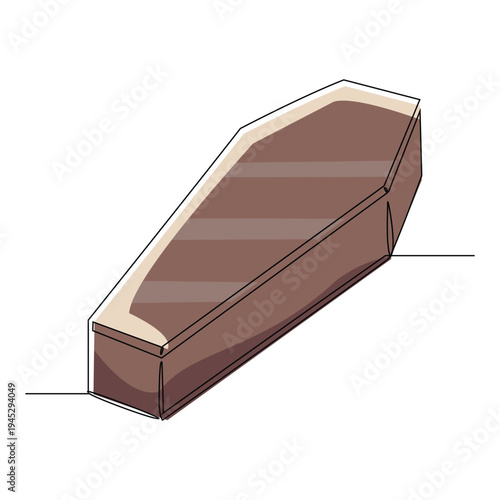 Continuous line of wooden coffin horror funeral graveyard halloween concept one single line editable stroke vector illustration