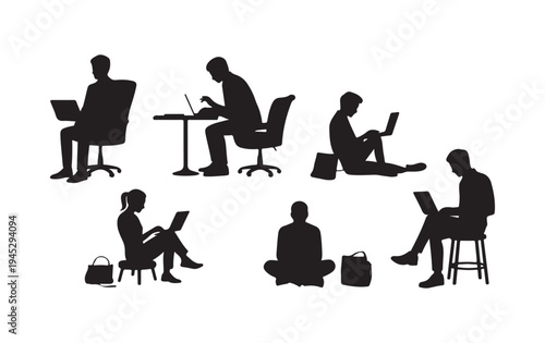 Freelance professionals and students working remotely on laptops in relaxed and comfortable positions