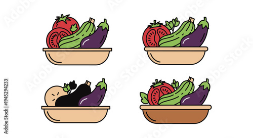 Ratatouille Stew Line art modern abstract colorful illustration