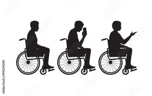 People in wheelchairs silhouettes diverse individuals in mobility aids for work and life
