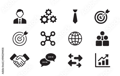 Business management icons set, collection of vector flat illustrations on white background