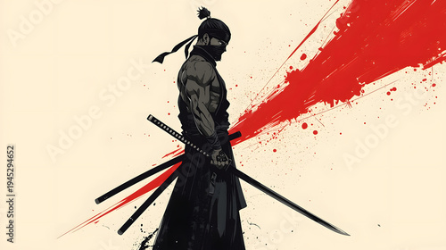 original dark ronin warrior standing in side profile,