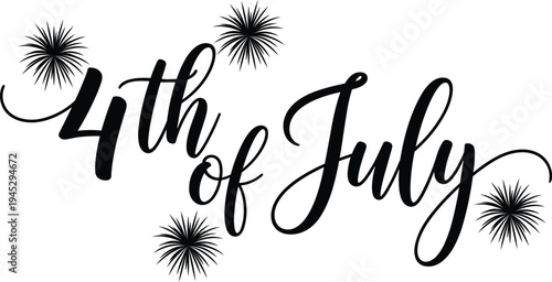 Celebratory text design for the fourth of july holiday with firework accents