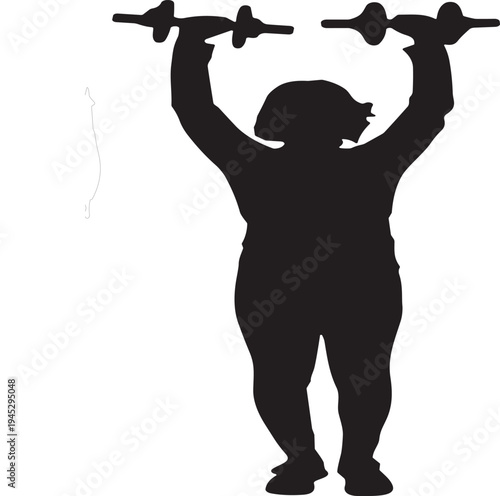 Bodybuilder silhouette lifting heavy dumbbells, fitness training for weight loss, gym workout and healthy lifestyle icon