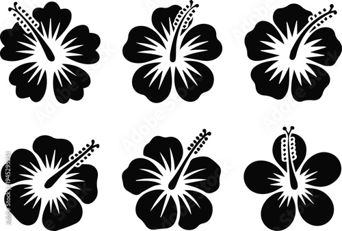 Hibiscus flower logo emblem set