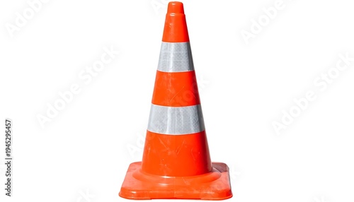 Bright Orange Traffic Safety Cone Isolated on White Background for Road Construction and Warning Signage