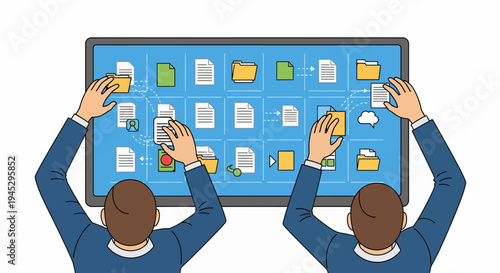 Two People in Organization Interaction of Computer Files on a Large Screen in a Clean Environment