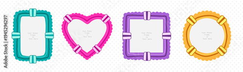Scrapbook collage vector design template. Cute kid photo frame. Album memory fun decoratin. Border colorful square frames. 