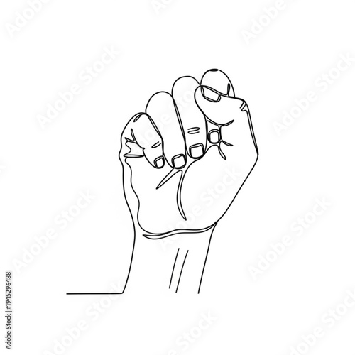 A minimalist line art illustration of a clenched fist on a white background