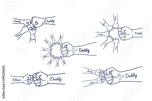 Father And Kids Fist Bump Family Illustration