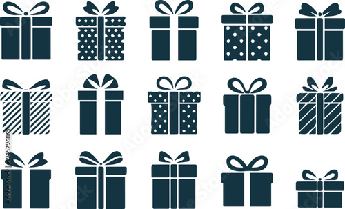 Wedding gift box icon set for favors and stationery