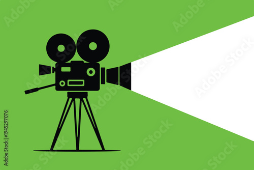 Film projector casting beam across screen