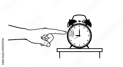 Vector illustration of hand setting alarm clock isolated on White Background