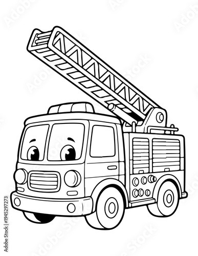 Vector cartoon fire truck with smiling face