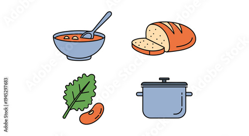 Ribollita Line art vector set soft pastel abstract illustration