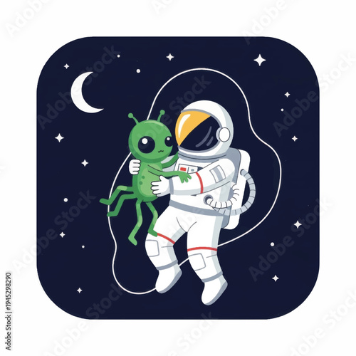 Astronaut Holding Alien in Space Suit.