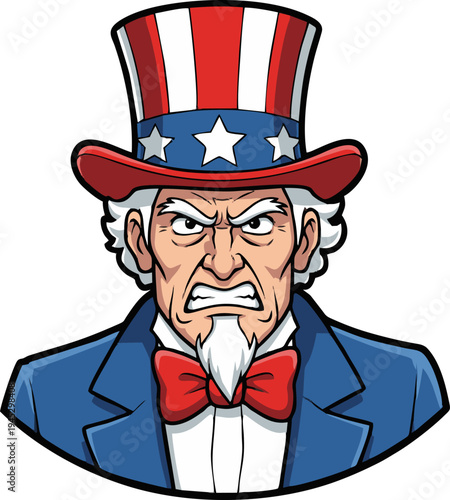 Uncle Sam Angry Face Patriotism Political Propaganda American Symbol Vector Illustration