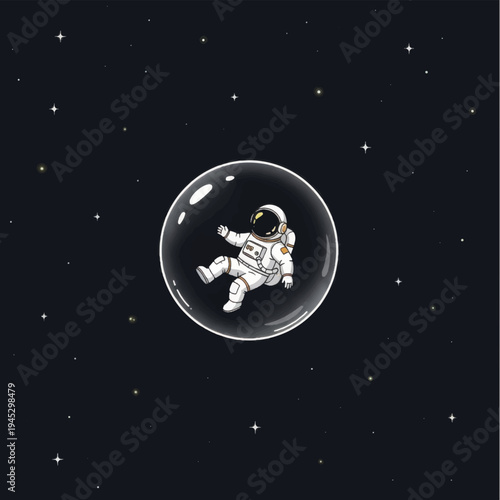 Astronaut in Space Suit Inside Bubble.