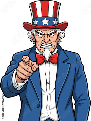 Uncle Sam Angry Pointing Directly Forward in a Demanding and Urgent Political Message