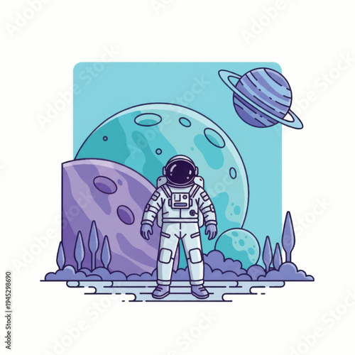 Astronaut in White Space Suit Standing.