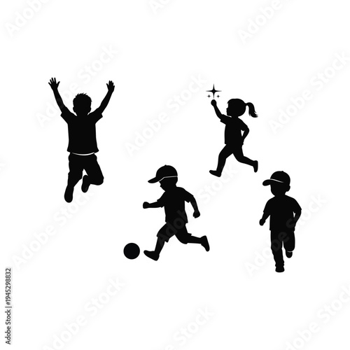 Children playing soccer and celebrating with joyful movements outside
