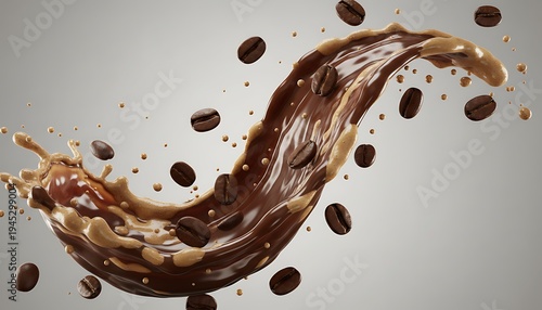 High-Speed Chocolate Splash with Droplets Isolated on White Background