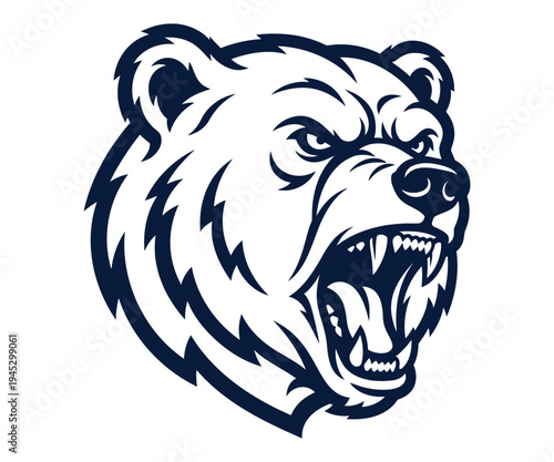 Fierce grizzly bear head illustration graphic design element