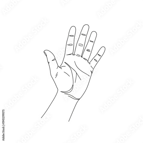 A minimalist line art illustration of a human hand with palm facing forward and fingers extended