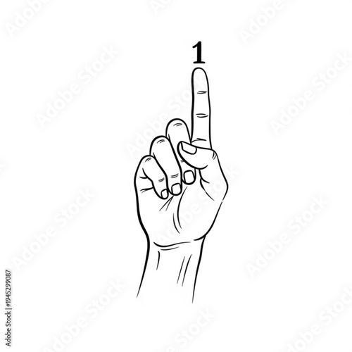 A minimalist vector graphic illustration of a hand pointing upwards with the index finger and the number 1 above it
