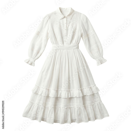 Fotografie Victorian style white ruffle long sleeve prairie dress