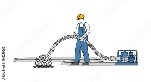A worker in overalls clears a drain with a pump and hose.