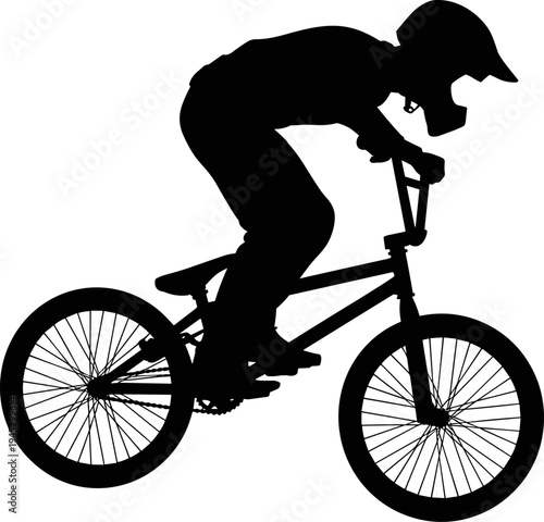 BMX rider silhouette, bicycle stunt, extreme sports jump, helmet safety, action cycling illustration