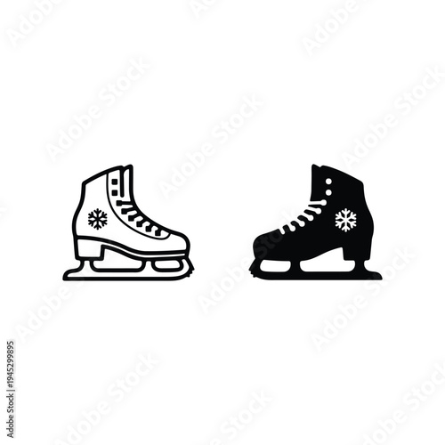 Two ice skates side by side with flower designs on white background