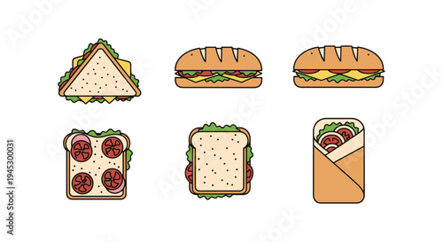 Sandwich Line art vector set modern abstract theme illustration