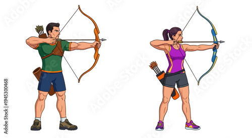 Two archers drawing their bows preparing to shoot arrows